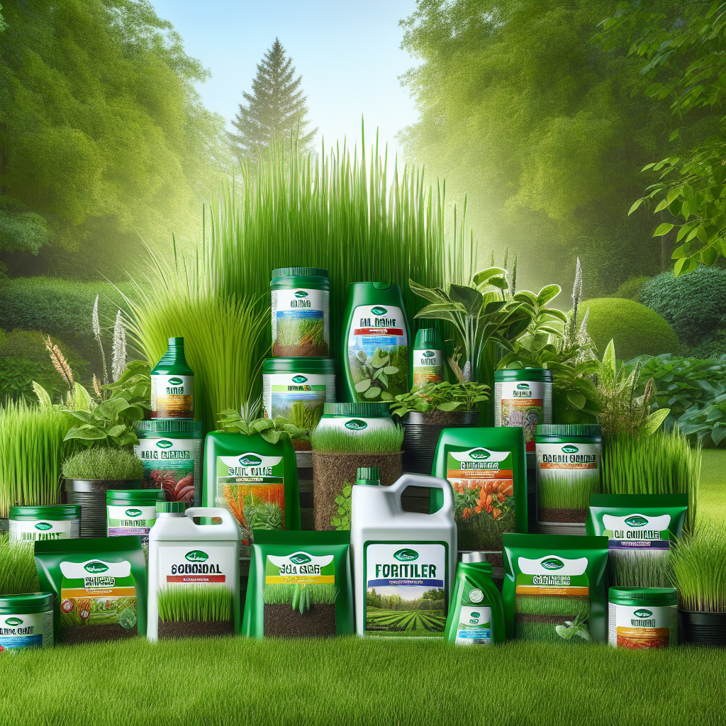 An array of Nature's Turf's custom fertilizers and soil amendments, illustrating the specialized care provided to customers.